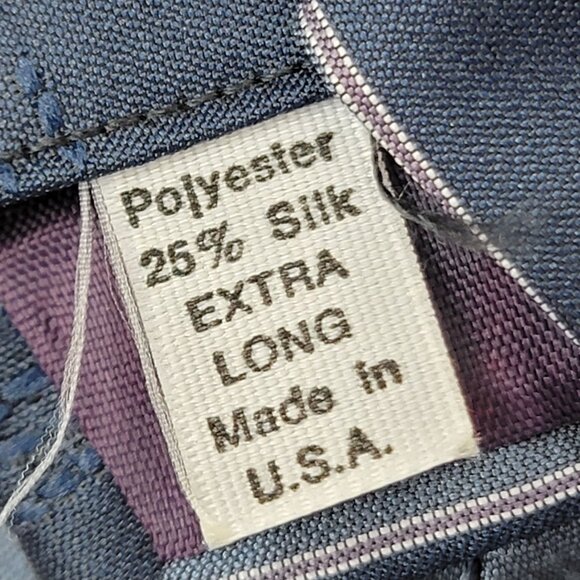 Vintage 70s Blue Silk Neck Tie Men Accessories Geometric Embroidered Formal Work - Picture 8 of 16